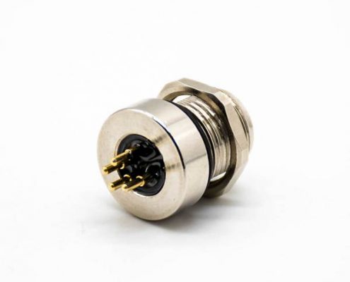 M8連接器母頭接PCB板直式4芯前鎖板焊接式防水板端插座