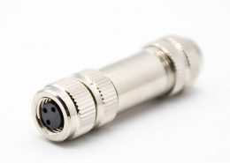 M8金屬組裝航空連接器直式3芯母頭焊線全金屬帶屏蔽