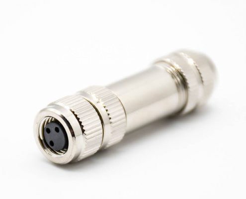 M8金屬組裝航空連接器直式3芯母頭焊線全金屬帶屏蔽