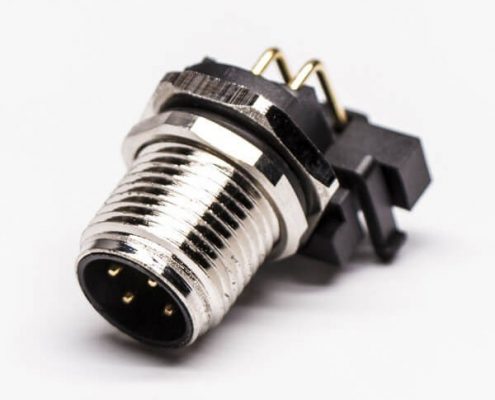 M12接頭4芯防水連接器A-型 板端c插座PCB插板彎頭 前鎖板傳感連接器