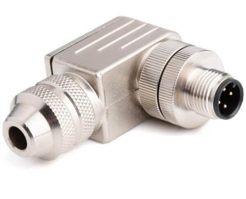 M12現(xiàn)場組裝插頭A編碼4芯公彎式帶屏蔽金屬外殼