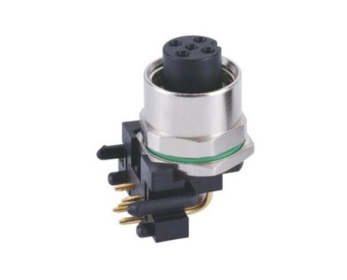 M12 5芯彎頭插板母頭航空插頭防水連接器