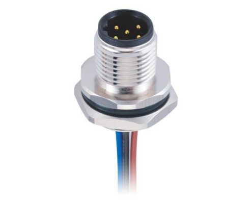 M12 4PIN D型母頭前鎖板焊線座子帶屏蔽帶線1M AWG22