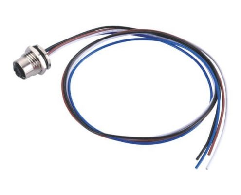 M12 4PIN D型母頭前鎖板焊線座子帶屏蔽帶線1M AWG22