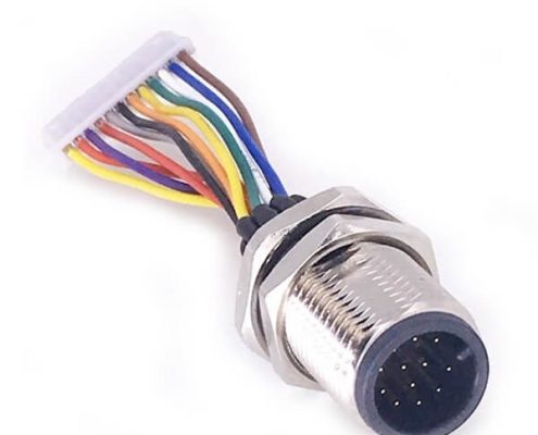 M12 12芯端子線A Code 公頭前鎖板焊線座子帶端子20CM AWG26帶屏蔽