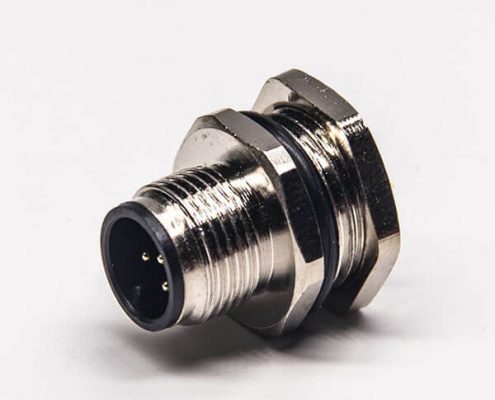 M12 5芯公頭前鎖板焊線(xiàn)插座 M12*1 防水直式A扣帶屏蔽