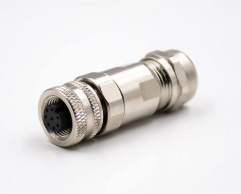 M12現(xiàn)場組裝插頭A編碼8芯母直式帶屏蔽金屬外殼采購