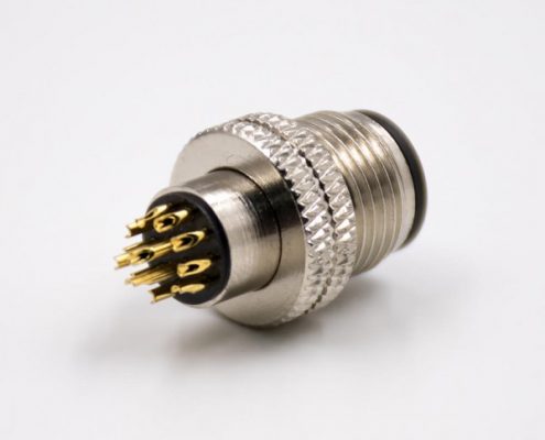 傳感器公頭M12注塑成型式接頭A扣12芯直式防水帶屏蔽連接器