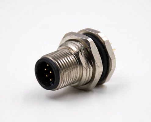 防水連接器M12板端插座A扣直式8芯公頭前鎖板接PCB板傳感器