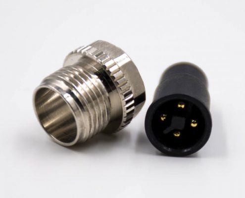 T型M12注塑成型式4芯公頭直式接線焊線式不帶屏蔽傳感器連接器