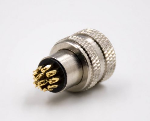 傳感器M12接頭注塑成型式A扣12芯母頭直式接線焊線式帶屏蔽連接器