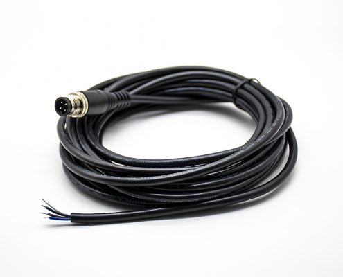 M12航空電纜A扣4芯公頭直式不帶屏蔽單邊注塑線5米