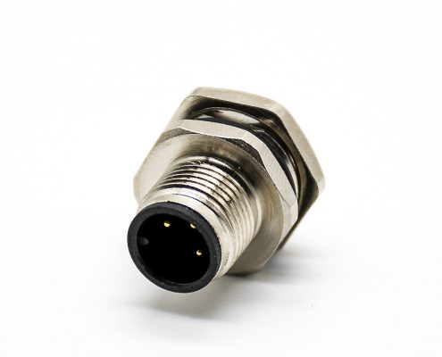 M12傳感器連接器A扣180°接線后鎖板防水3芯公插座