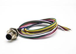 防水連接器M12板端焊線0.2M后鎖板A扣8芯直式公插座