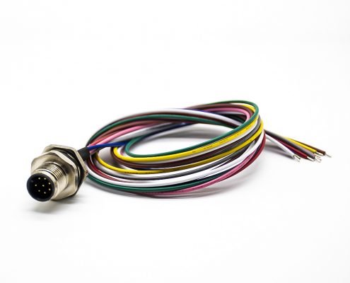 防水連接器M12板端焊線0.2M后鎖板A扣8芯直式公插座