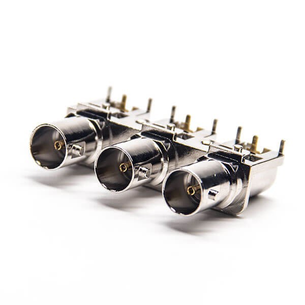 三軸Bnc連接器母頭彎式插板接PCB板75歐姆鍍鎳