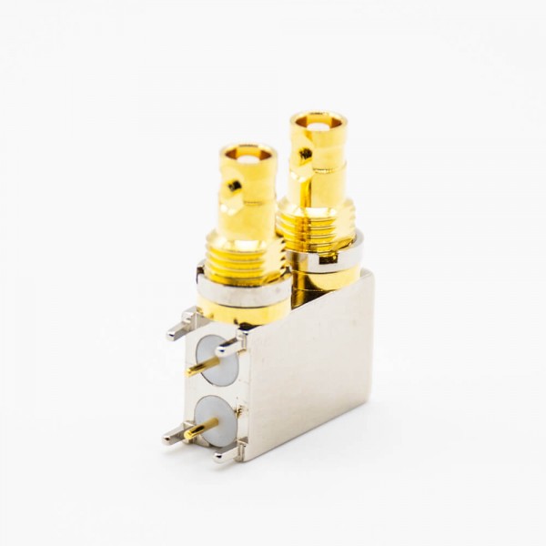 bnc-female-connector-right-angle-pcb-mount-through-hole-dual-port-bayonet BNC插孔連接器母頭彎式PCB板安裝插孔雙端口卡口連接