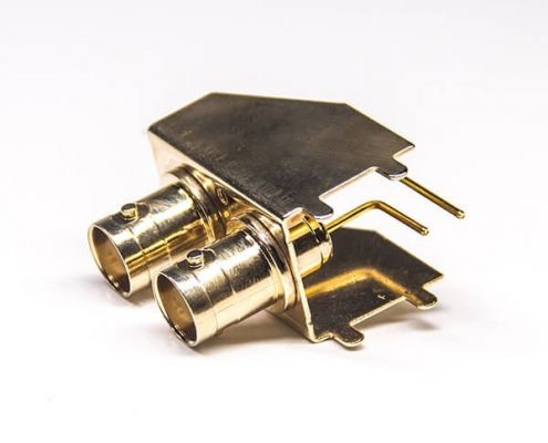 BNC視頻接頭連接器母頭彎式插PCB板四瓣沖針50歐姆
