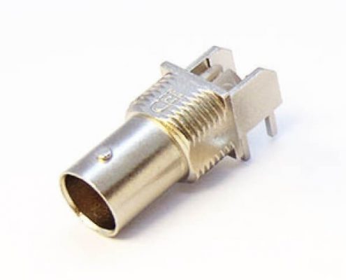BNC連接器鍍鎳彎式母頭穿孔式接PCB板厚度8mm
