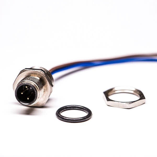 M12傳感連接器 3pin A型板端公座子直式后鎖焊接帶線30CM AWG22防水插頭帶屏蔽