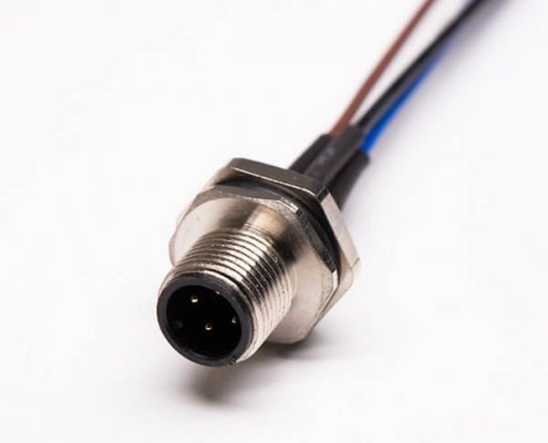 M12 4芯插座公頭后鎖板焊線A編碼帶屏蔽AWG24 to 4Pin 端子50CM