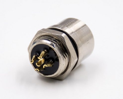 M12航空插座5芯A扣母頭直式防水后鎖板板端插座接線焊接式傳感器連接器