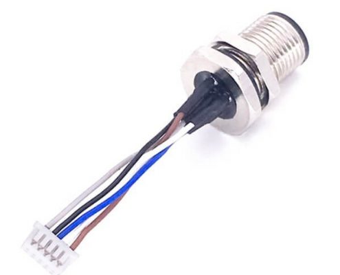 M12 5芯端子線A Code 公頭前鎖板座子轉(zhuǎn)Molex 1.25mm端子線30CM AWG26帶屏蔽