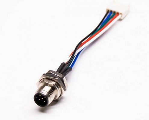 圓形連接器M12 5芯公頭A編碼前鎖板帶屏蔽轉 5Pin端子線長30CM AWG24