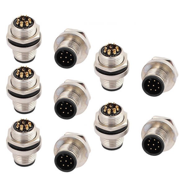 M12 8芯公頭板端后鎖板焊線插座防水連接器10PCS