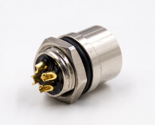 M12母頭4芯T扣直式后鎖板防水帶屏蔽板端插座接線焊接式連接器