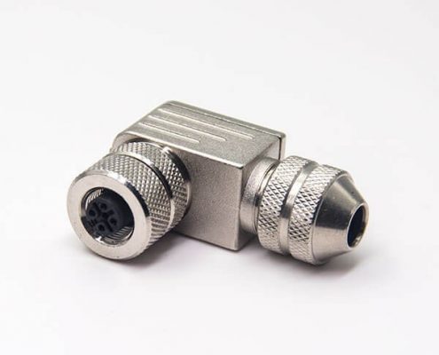 M12現(xiàn)場組裝插頭A編碼5芯母彎式帶屏蔽金屬外殼