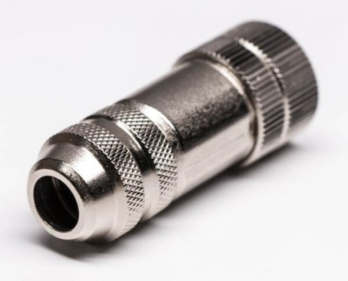 M12現(xiàn)場組裝插頭A編碼4芯母直式帶屏蔽金屬外殼定制