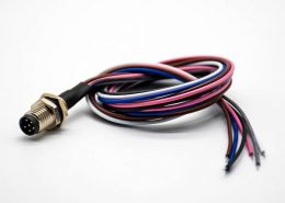 M8焊線后鎖插座6芯A編碼公頭直式防水板端插座接線0.2M