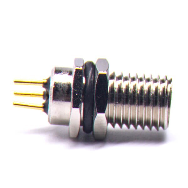 M8 連接器直頭板端前鎖長(zhǎng)螺紋連接器A型3芯防水公插座傳感器