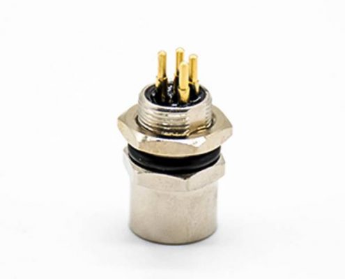 M8傳感器插頭防水A扣6芯直式后鎖板母頭插孔接PCB板安裝