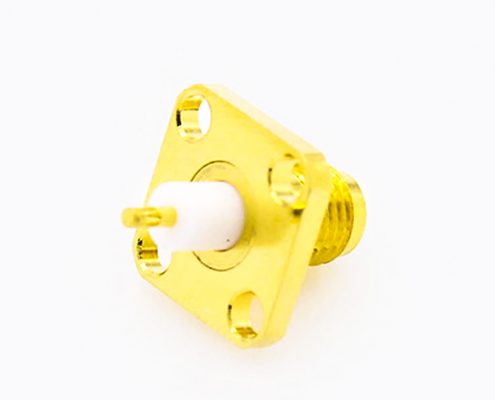 SMA方形連接器母頭直式PCB安裝焊板4孔法蘭