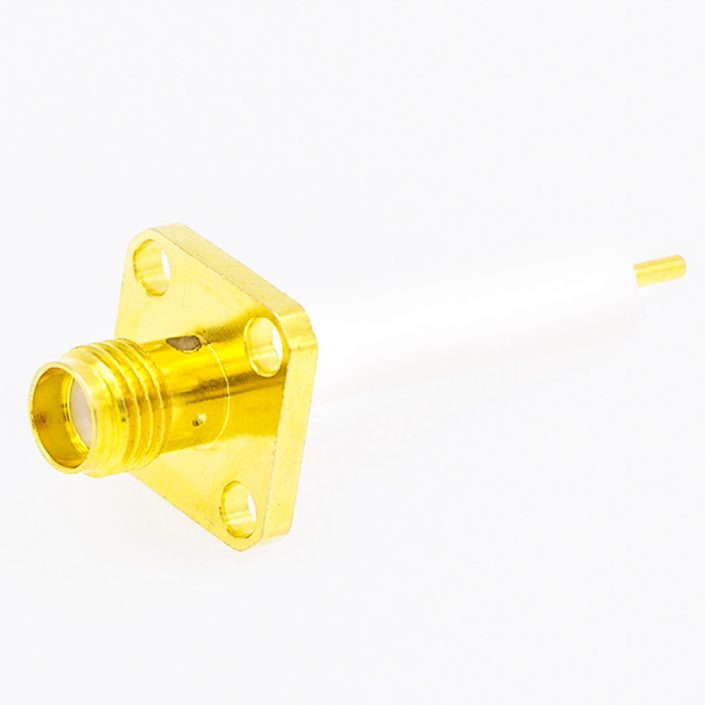 PCB安裝SMA連接器焊板母頭直式4孔法蘭