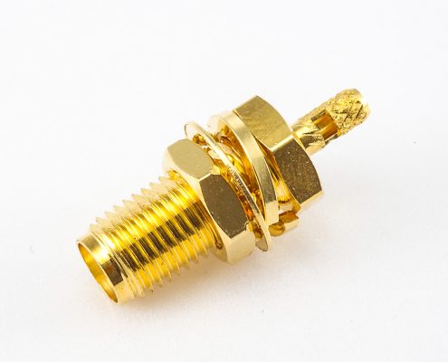 開(kāi)天窗壓接式RG316 / RG58 / LMR100 SMA連接器母頭直式面板安裝前鎖穿墻