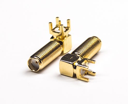 SMA鍍金彎式插頭鍍金母頭插PCB板
