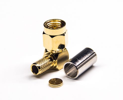 彎式公頭連接器SMA帶套管壓接式表層鍍金接RG58線