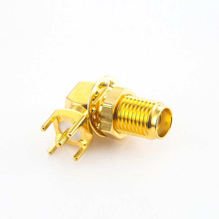 365(7) SMA母頭連接器PCB安裝彎式插孔前鎖穿墻