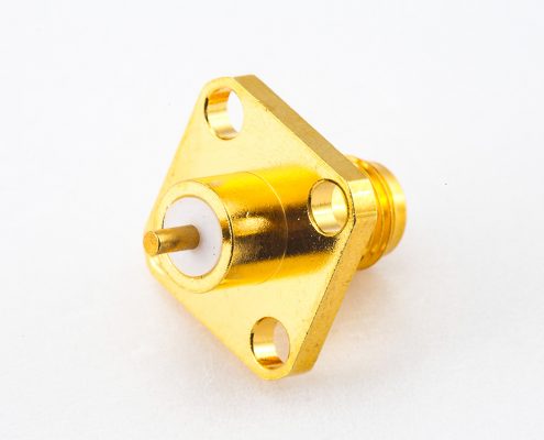 SMA插座連接器直式4孔法蘭PCB安裝焊板