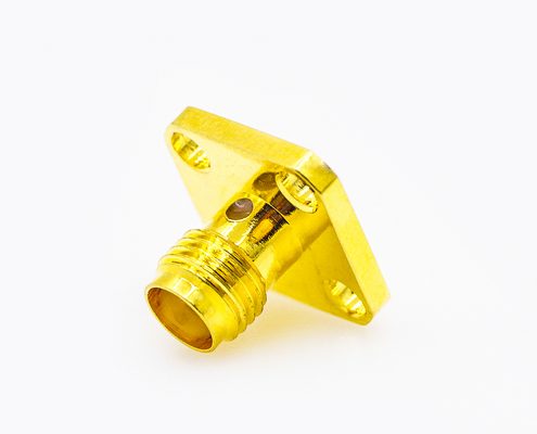 SMA連接器面板安裝座4孔法蘭母頭直式焊板用于PCB安裝