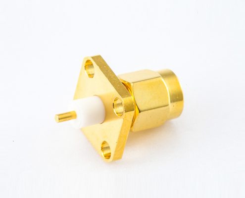 面板安裝SMA公頭連接器直式PCB安裝焊板4孔法蘭