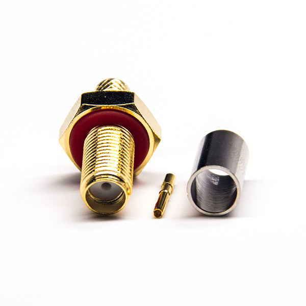 58-2 SMA母頭壓接式直式穿墻母頭鍍金帶防水圈