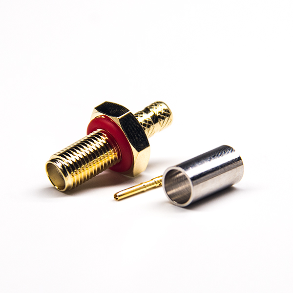 58-4 SMA母頭壓接式直式穿墻母頭鍍金帶防水圈