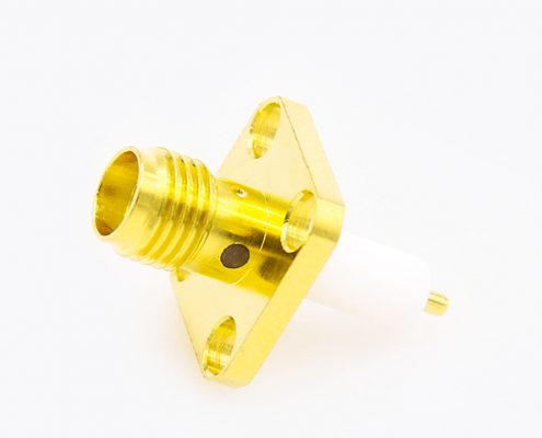 SMA面板安裝連接器母頭直式焊板PCB安裝4孔法蘭