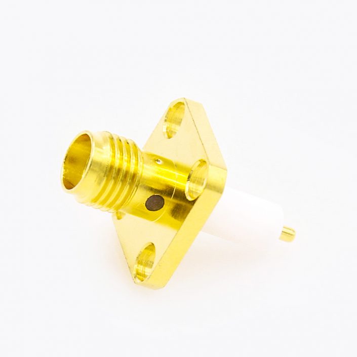 SMA面板安裝連接器母頭直式焊板PCB安裝4孔法蘭