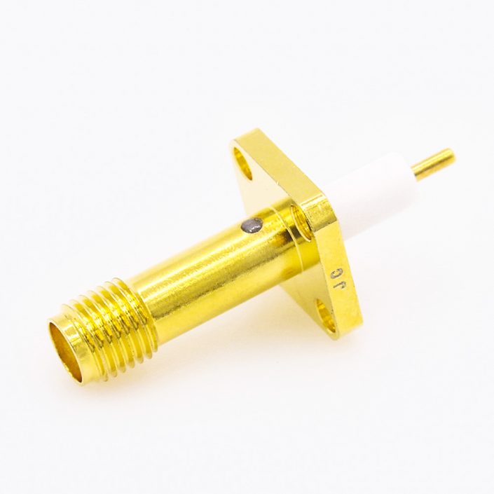 SMA母頭4孔法蘭連接器直式PCB安裝焊板