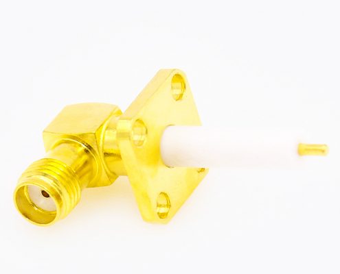 彎式SMA連接器母頭4孔法蘭焊板用于PCB安裝